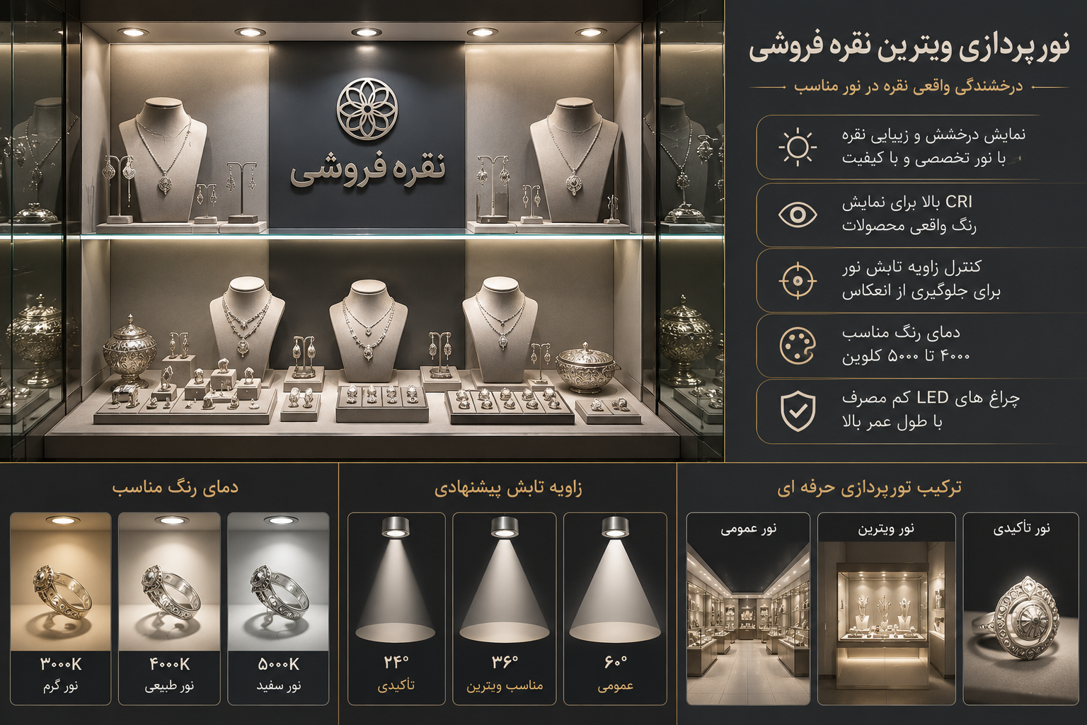 نورپردازی ویترین نقره فروشی
